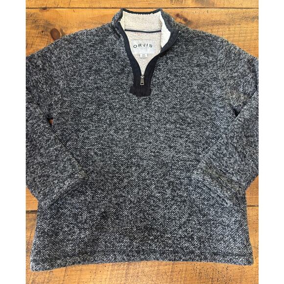 Orvis Pullover Mens Medium Gray 1/4 Zip Long Sleeve Sherpa Fleece Lined - Picture 1 of 9